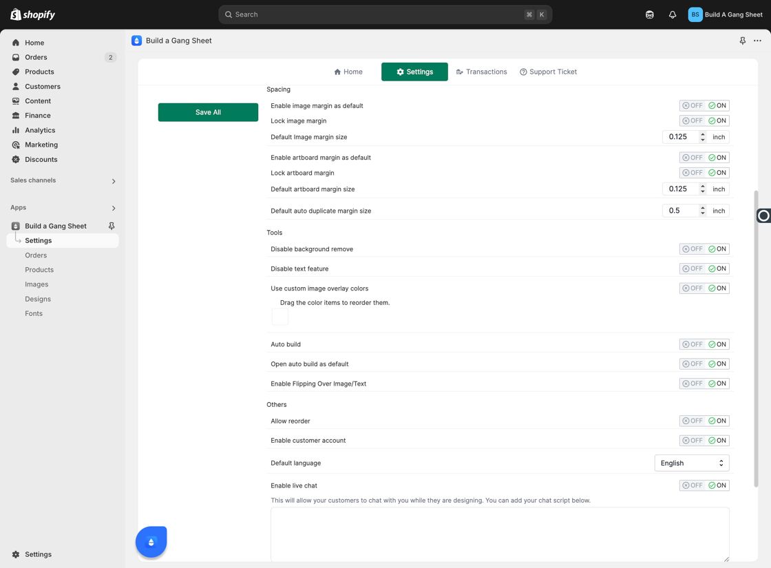 Click Settings Menu