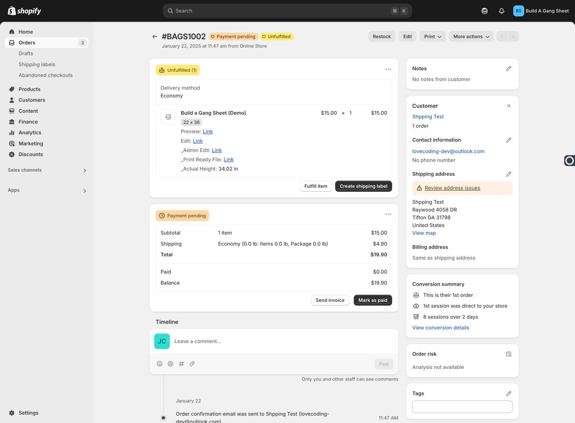 Shopify Order Details