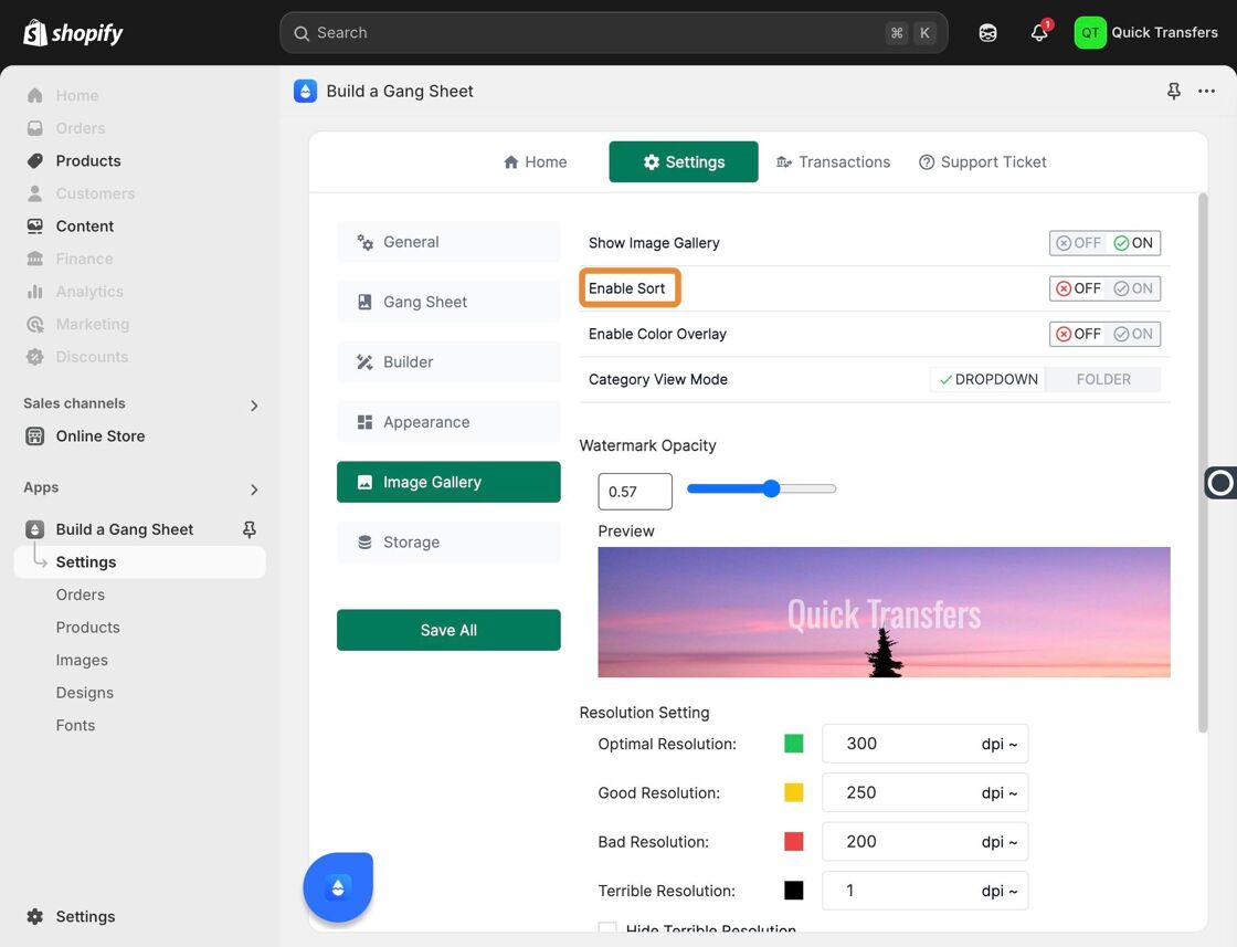 Enable Sort Toggle