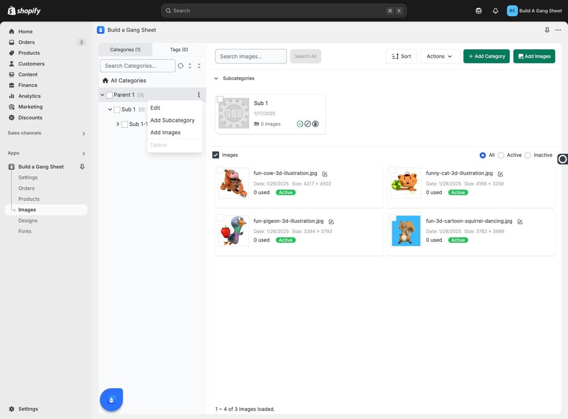 Three Dot Menu for Subcategories