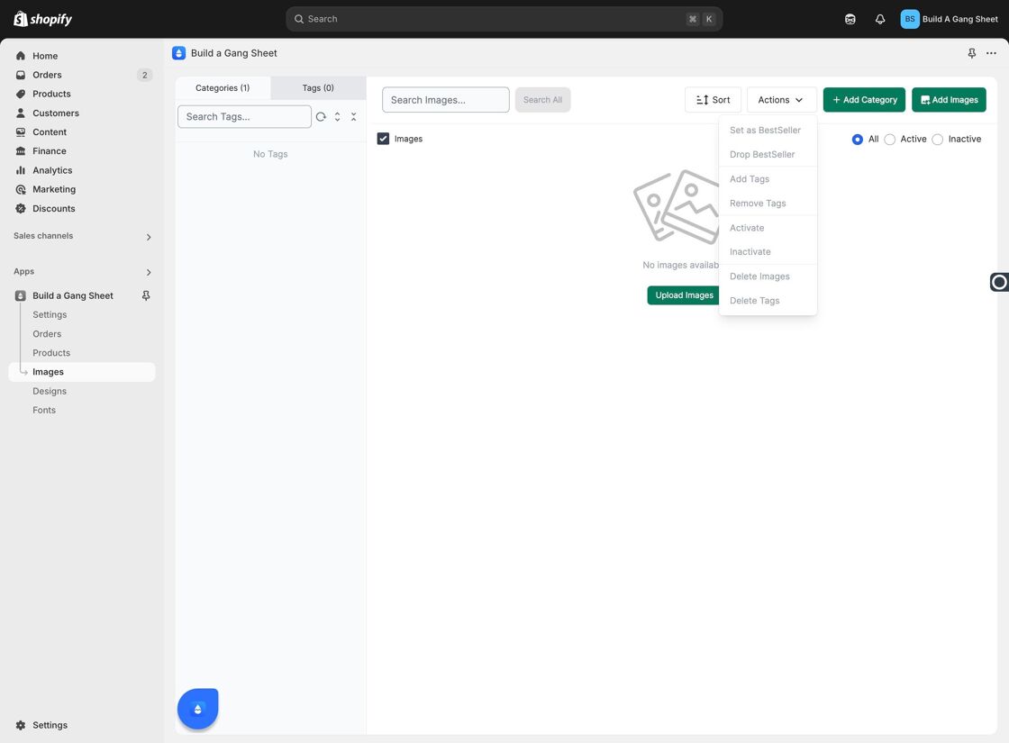 Actions Menu Options