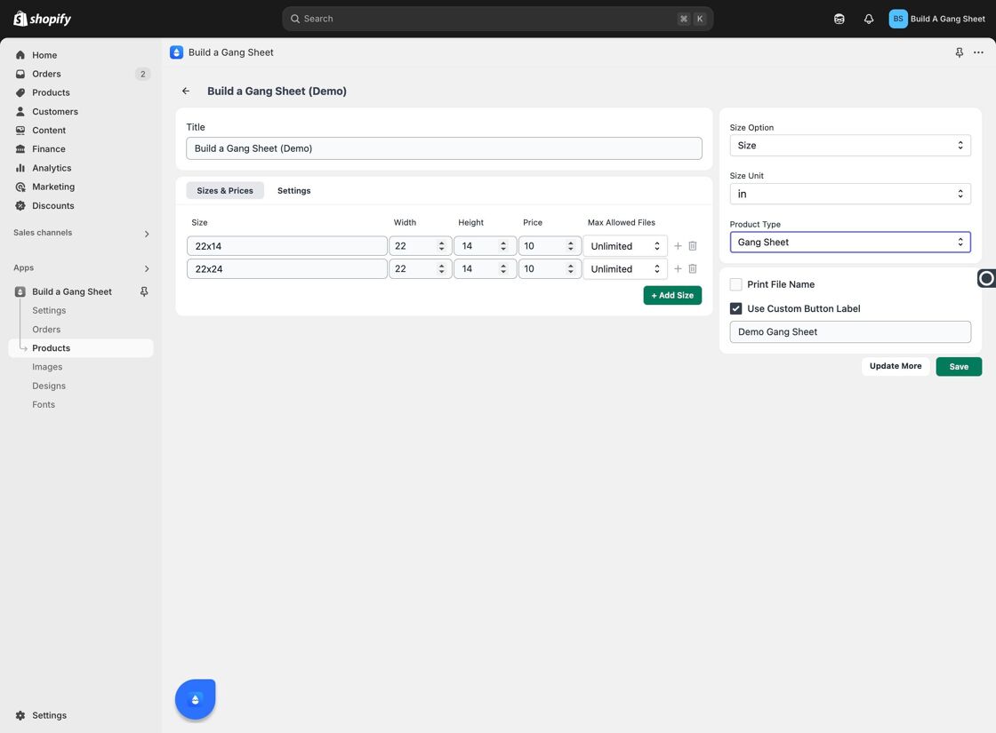 Save Product Settings