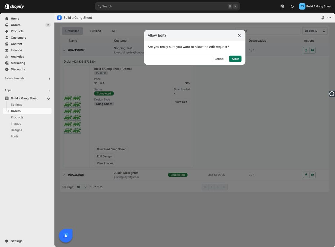 Confirm Allow Edit to Customer