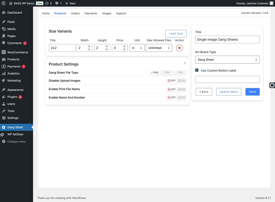 Product Settings Panel