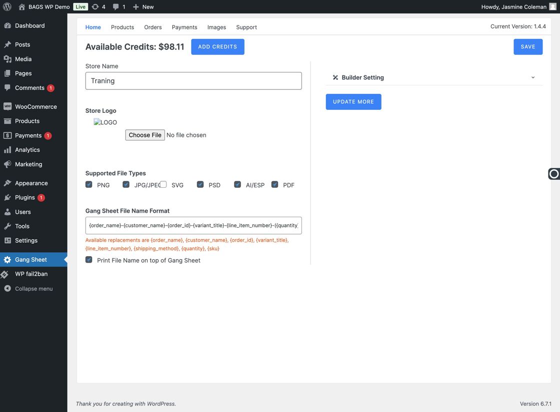 Gang Sheet Option