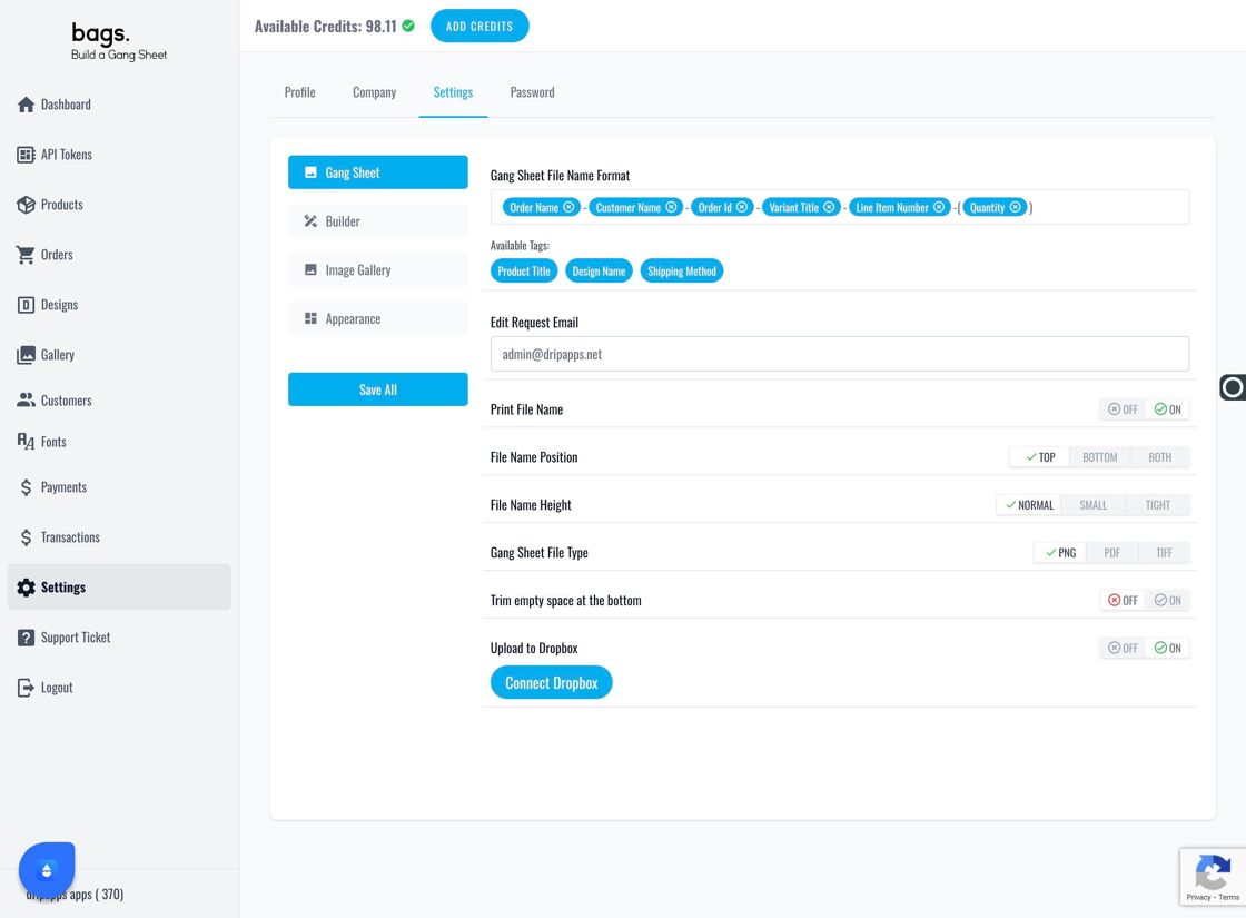 Settings navigation