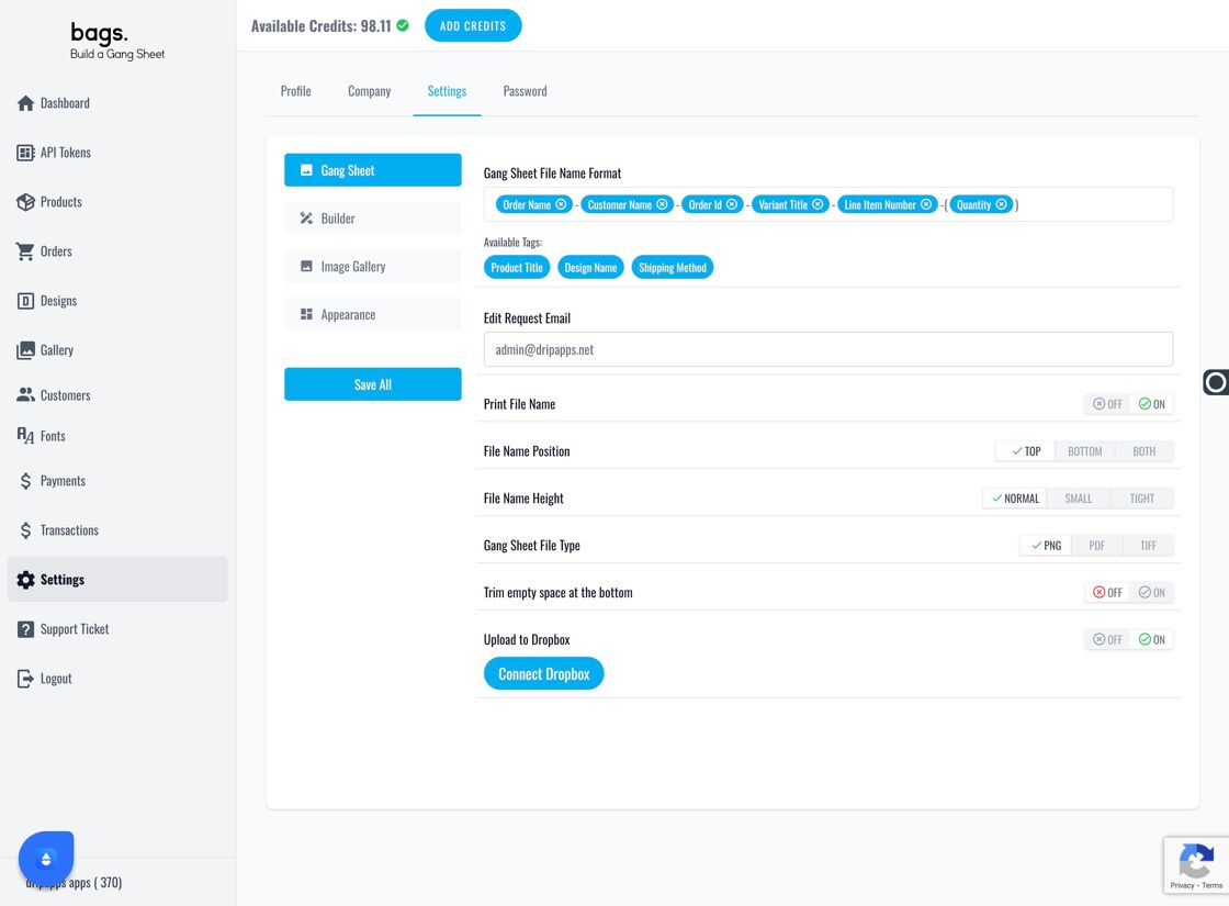 Dropbox connection