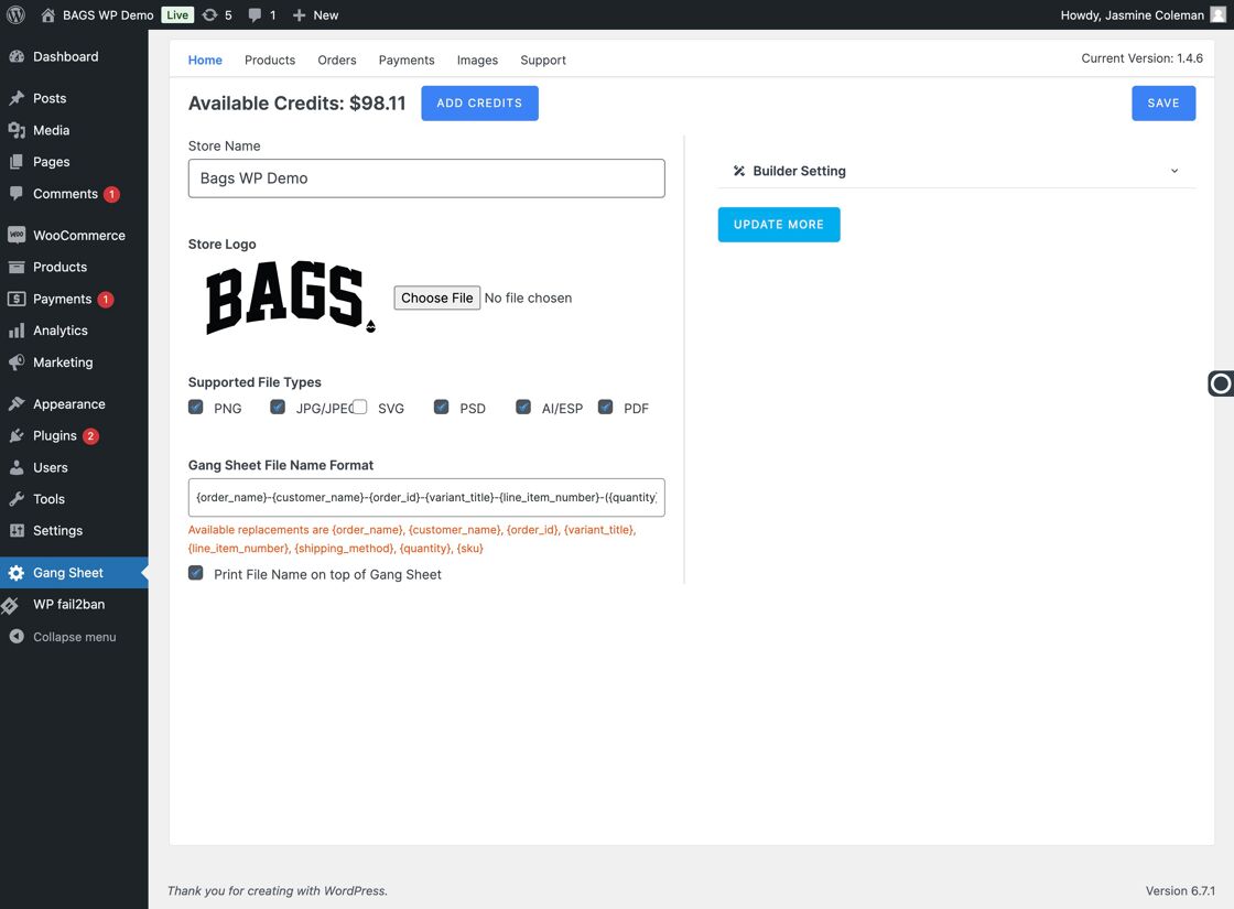 Update More option