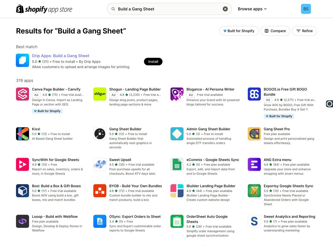 Install app screen