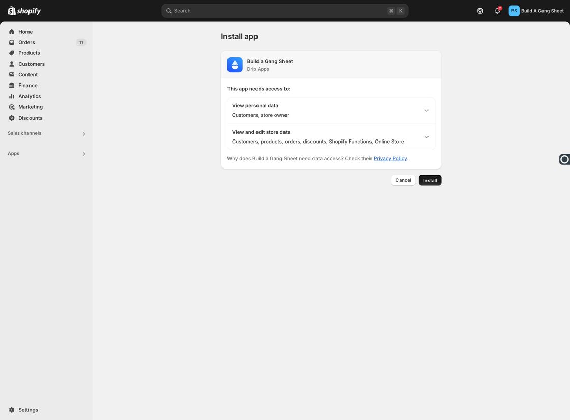 Confirm install screen
