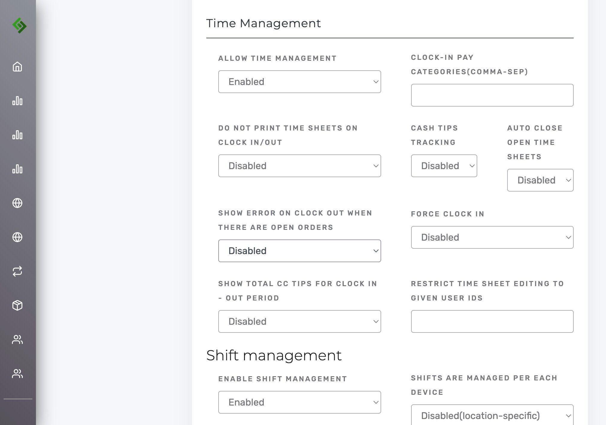 Clock Out Restrictions dropdown