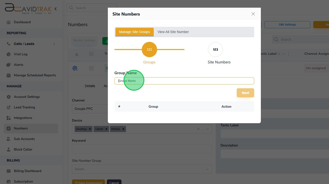 Avidtrak Site Number Group