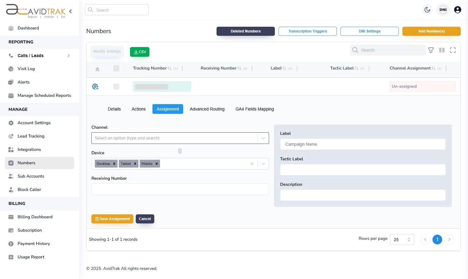 Avidtrak Site Number Group