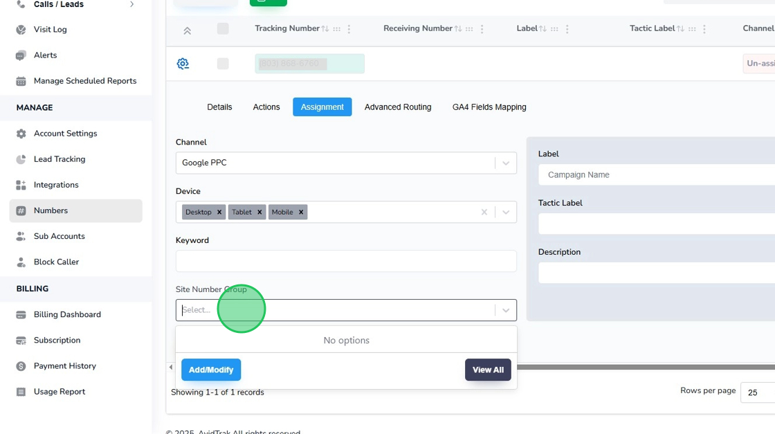 Avidtrak Site Number Group