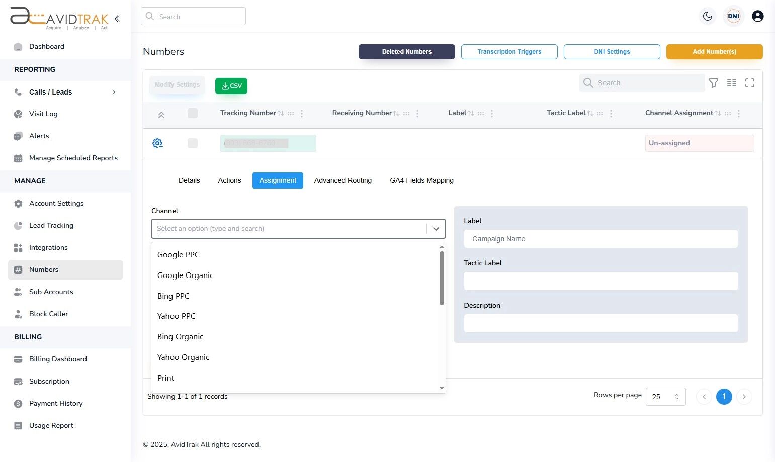 Avidtrak Site Number Group