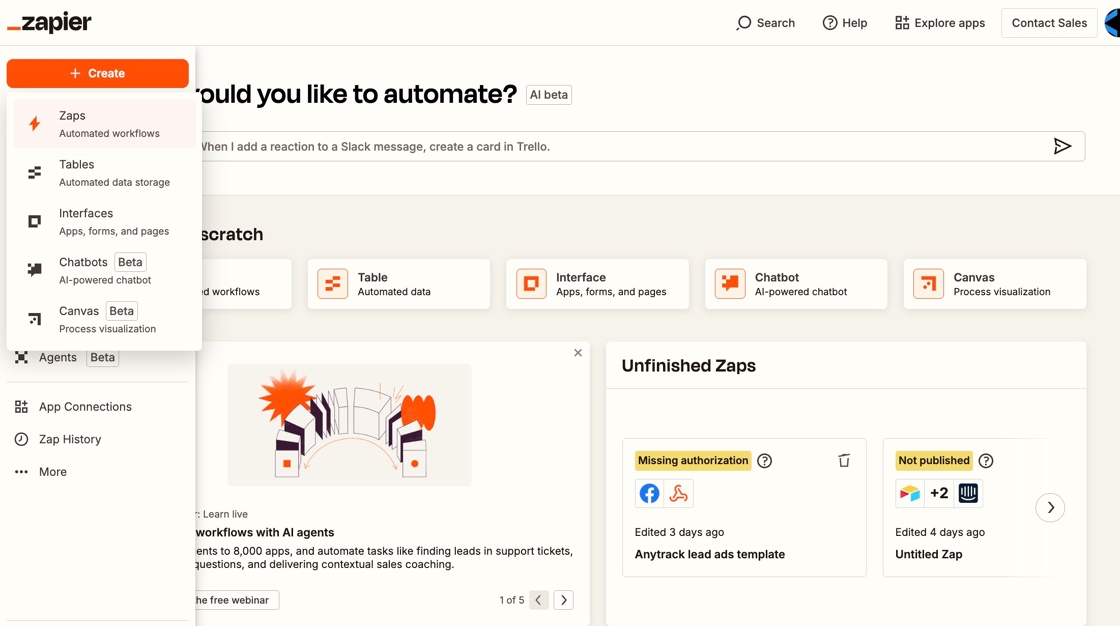 Create a new Zap in the Zapier dashboard