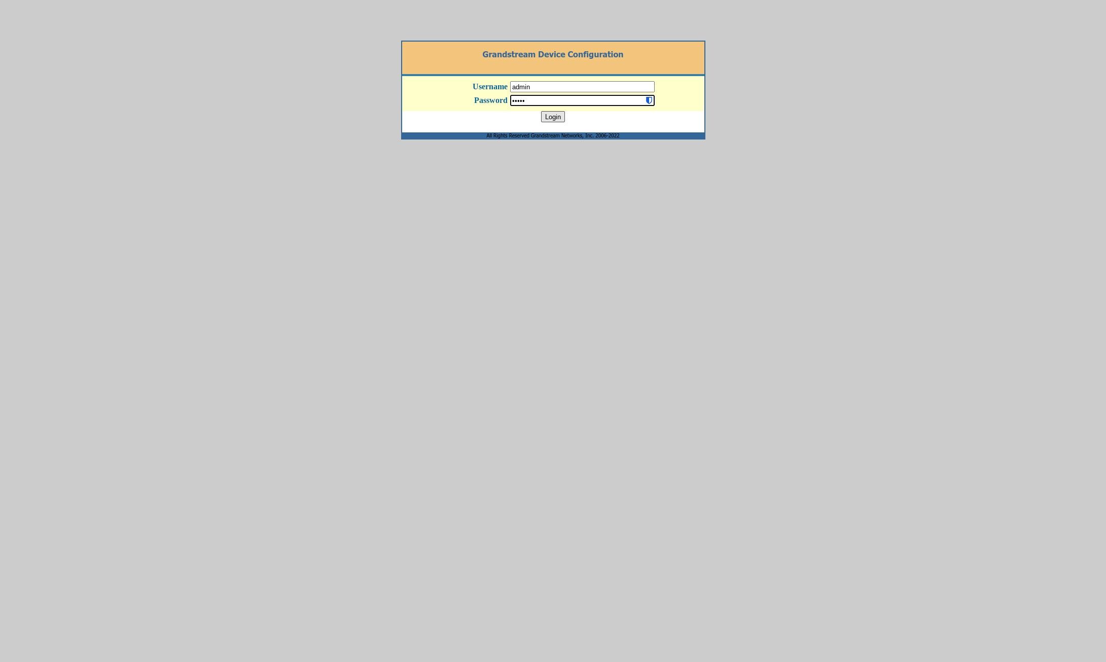 log in to the grandstream web interface