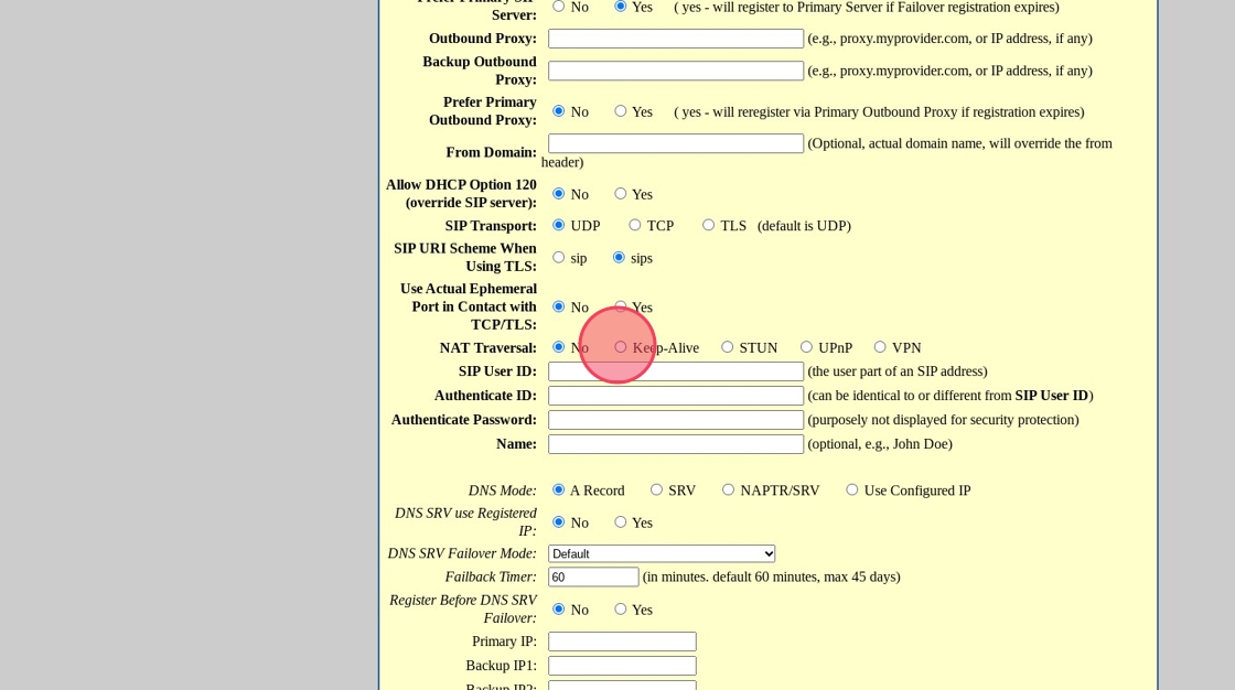 nat traversal to keep alive option in the grandstream web interface