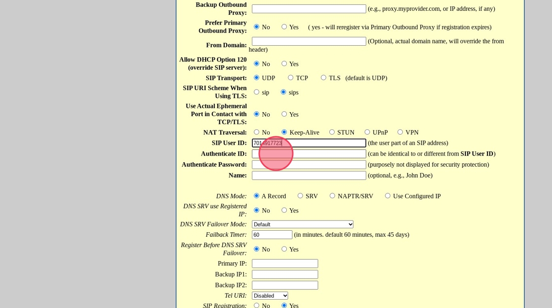 authenticate id in the grandstream web interface