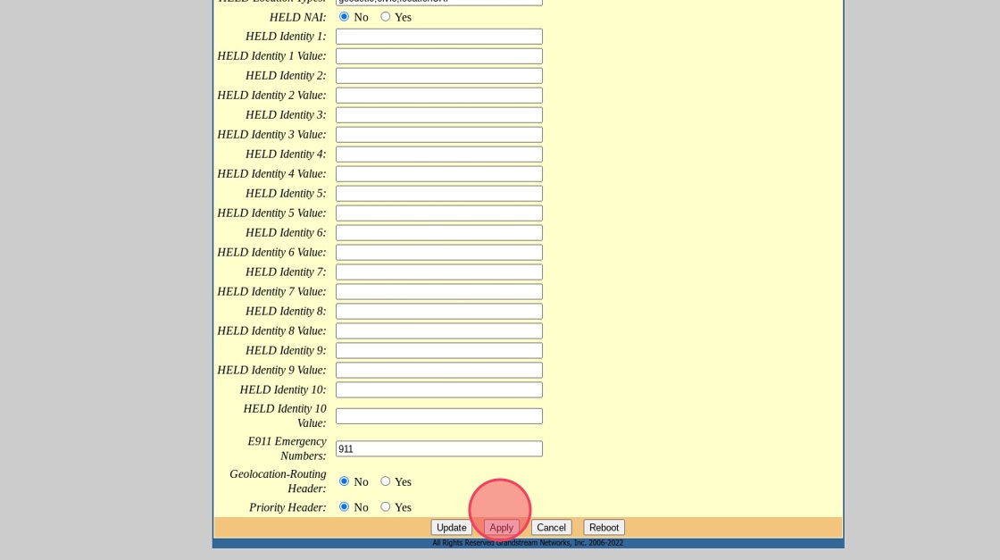 apply button in grandstream