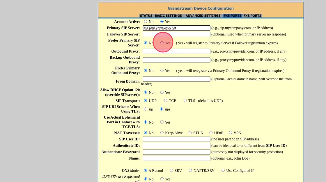 prefer primary Sip server field