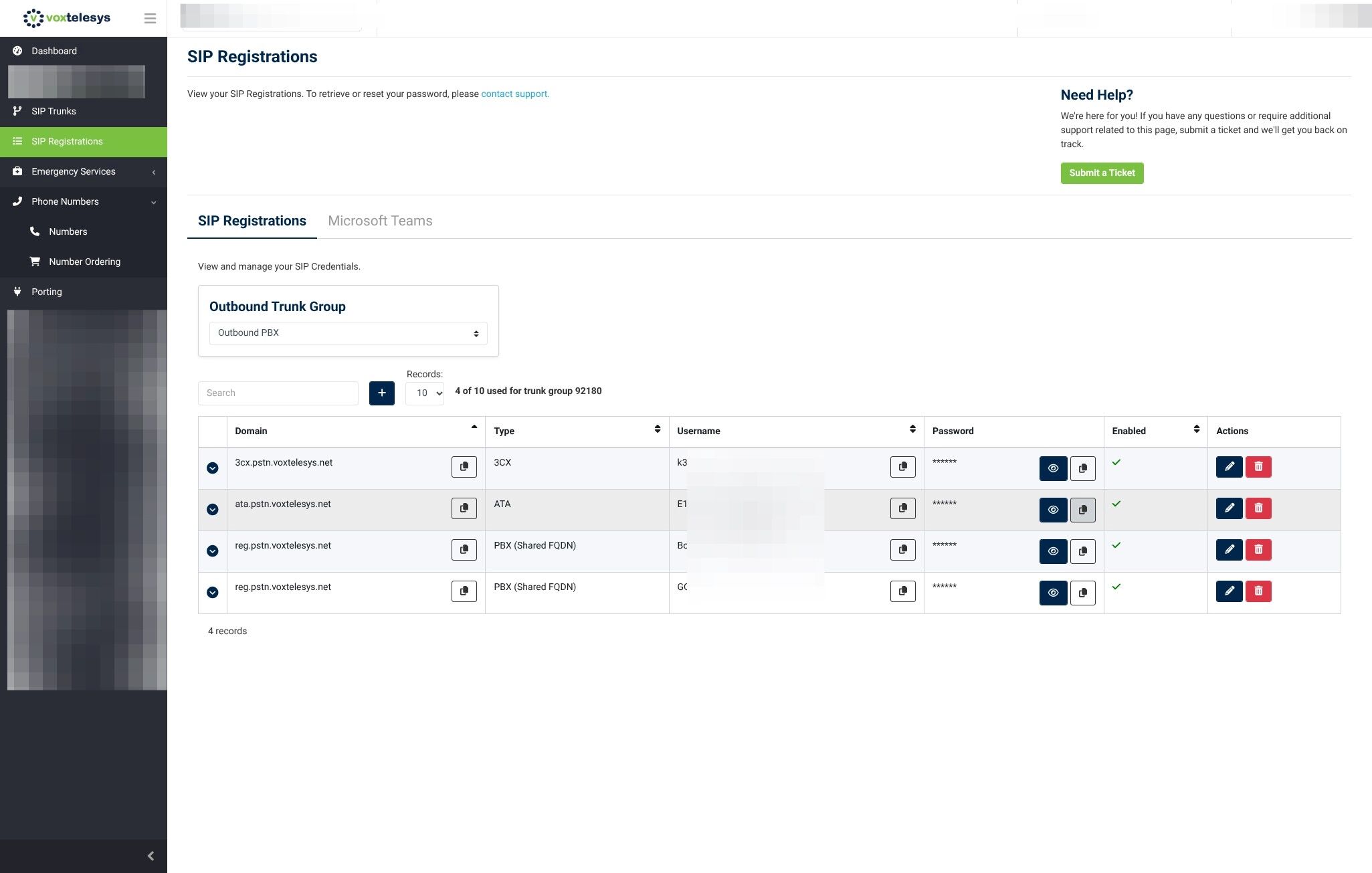 copy password location in hte voxtelesys portal
