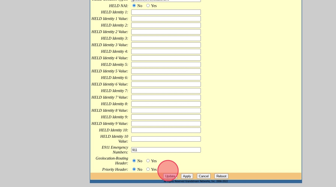 update button in grandstream