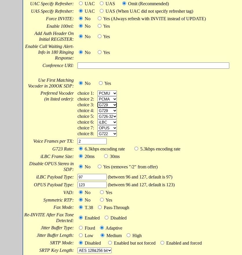 vocoder options in grandstream