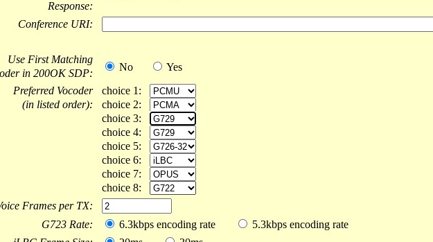 vocoder options in grandstream