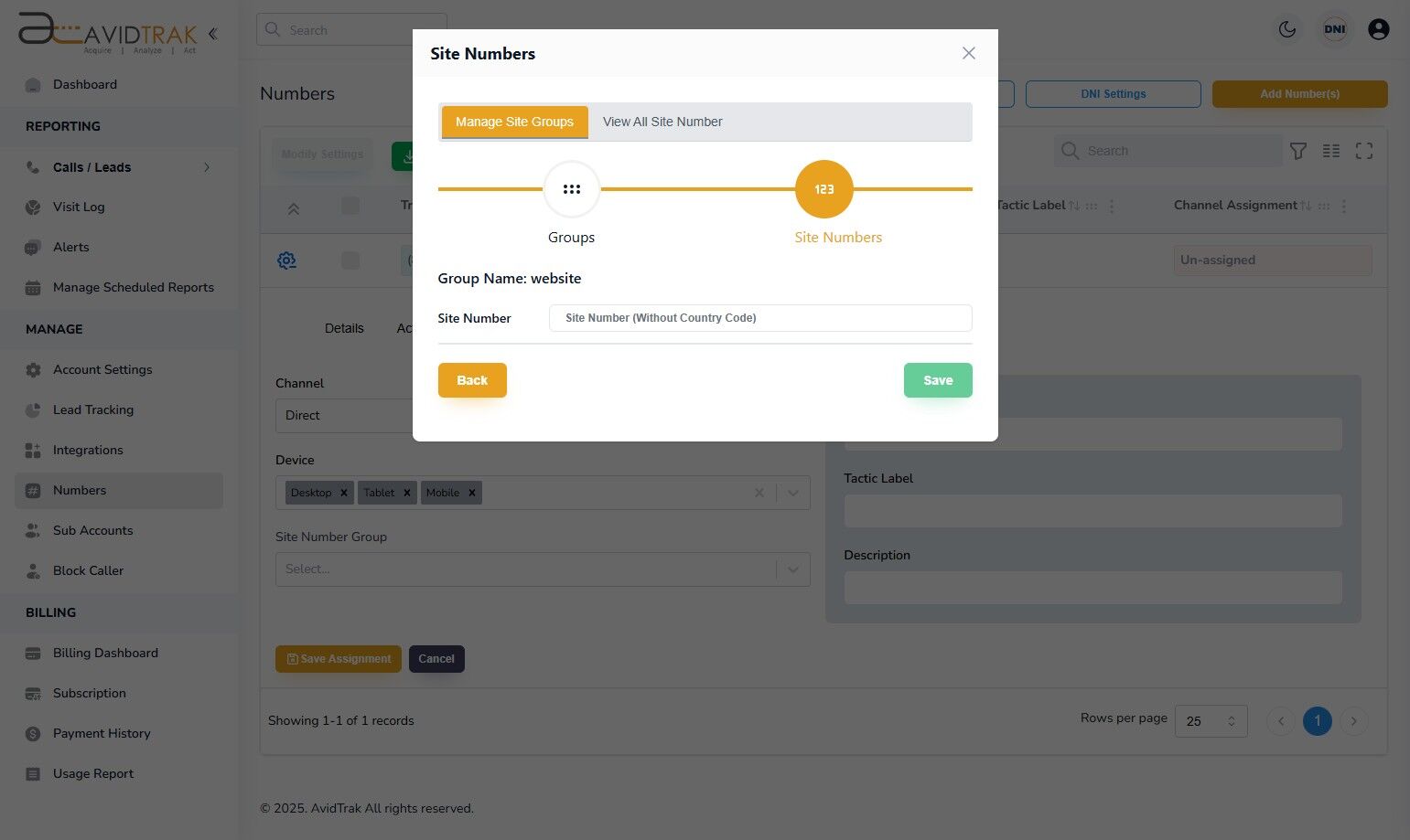 Avidtrak Dynamic Number Insertion