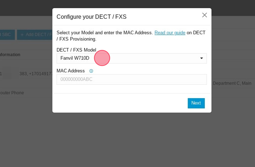 dect/fxs model dropdown in 3cx