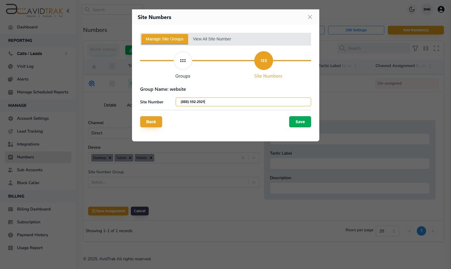 Avidtrak Dynamic Number Insertion