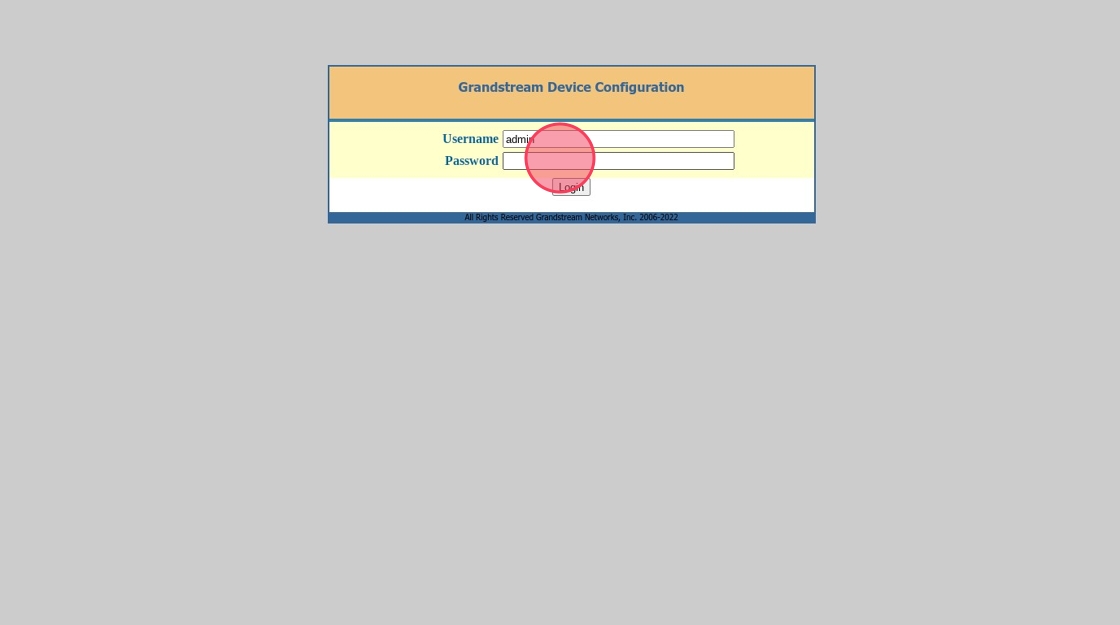 password field in the grandstream interface