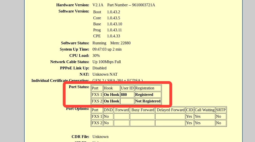 grandtream port status field