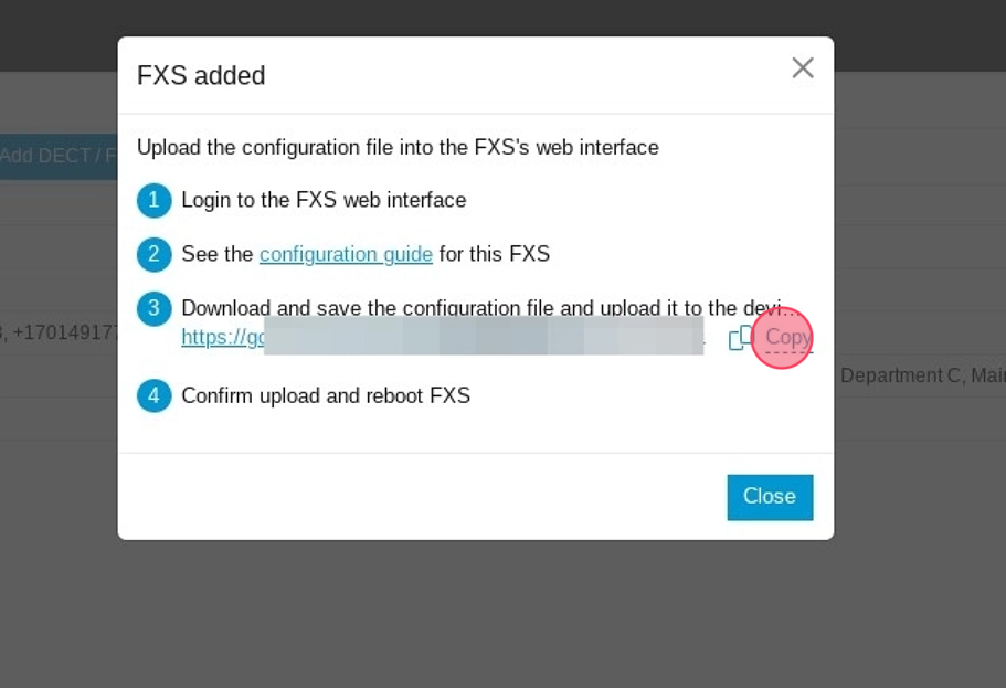location to copy the provisioning url