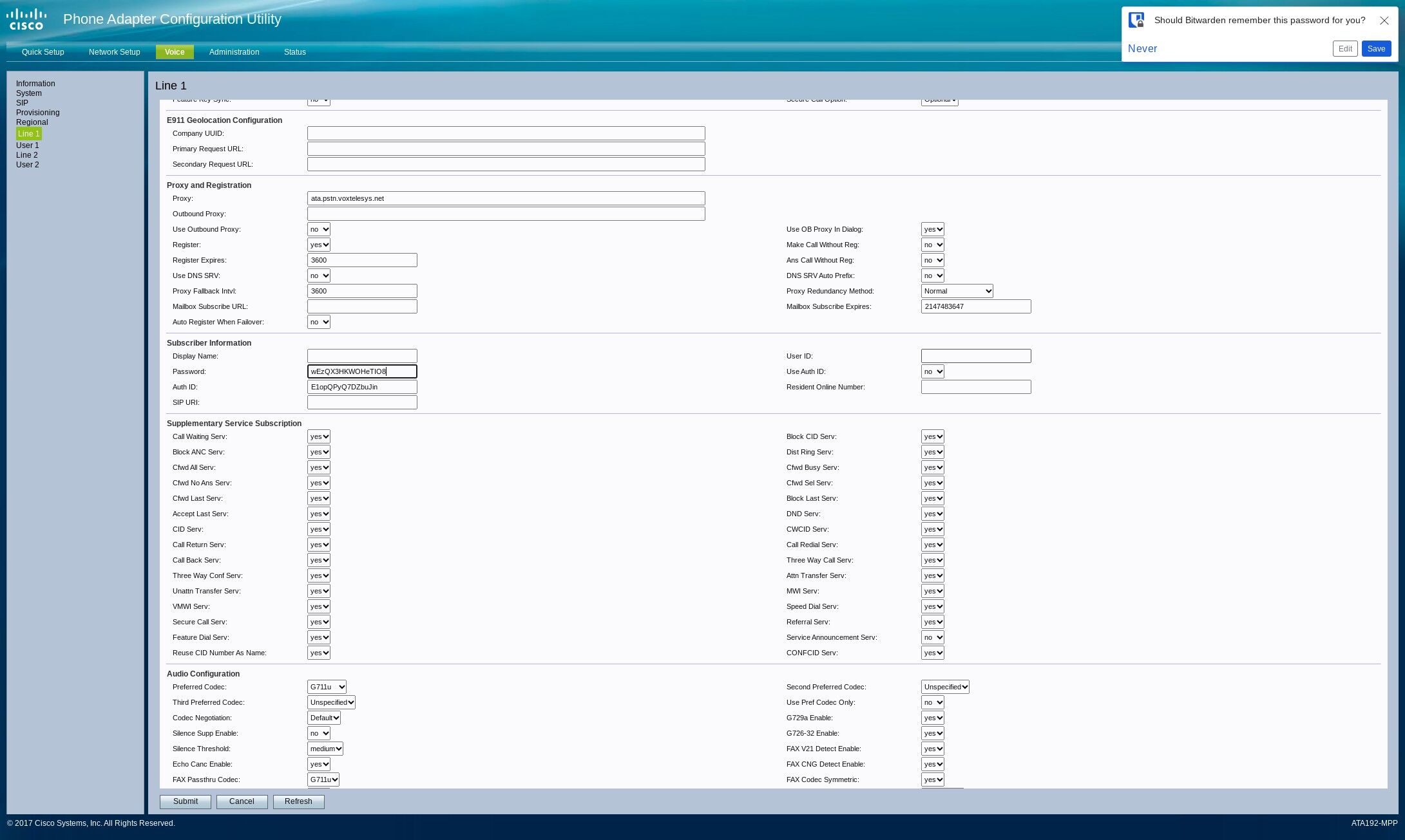 user id field in the cisco web interface