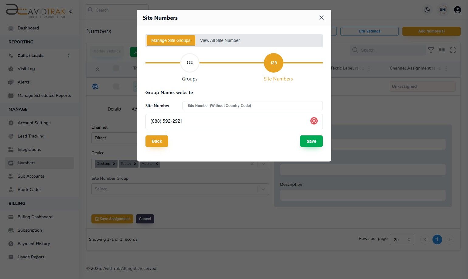 Avidtrak Dynamic Number Insertion