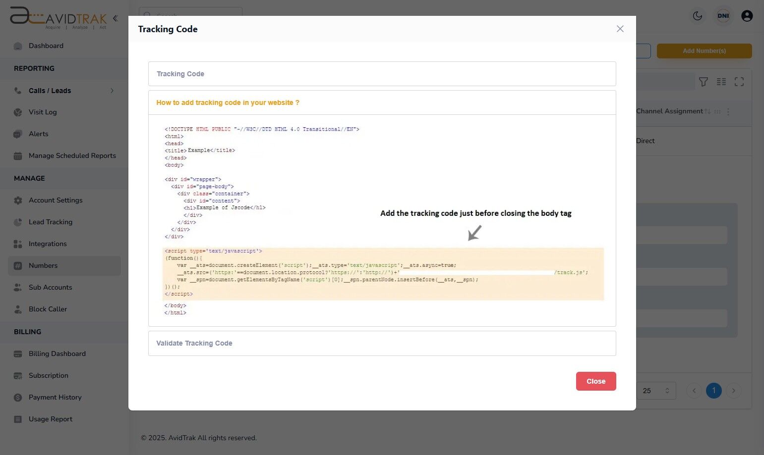 Avidtrak Dynamic Number Insertion