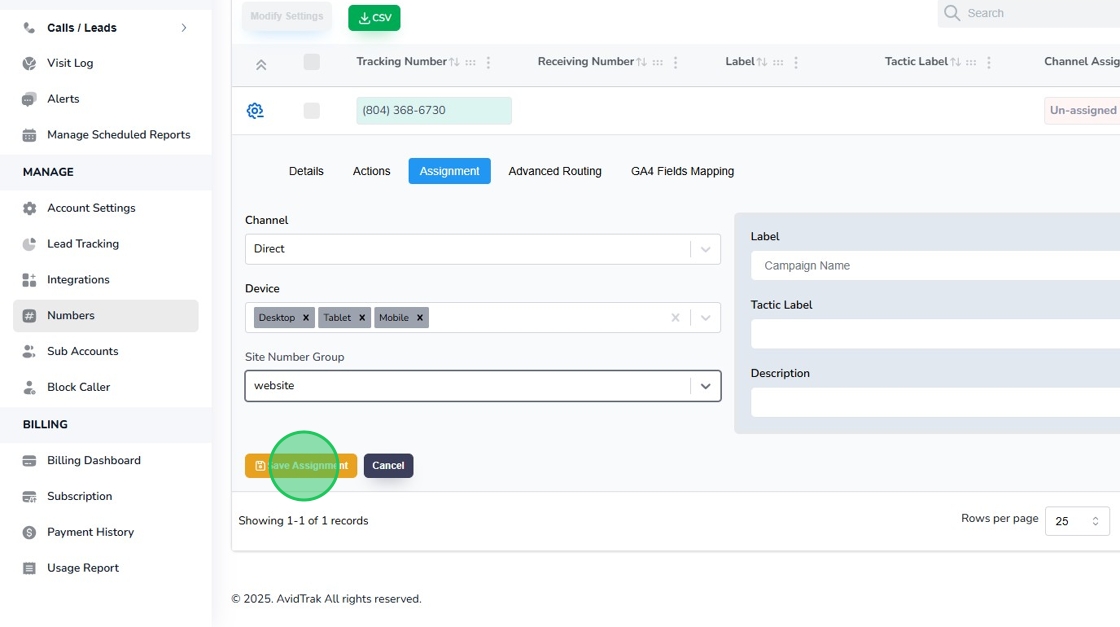 Avidtrak Dynamic Number Insertion