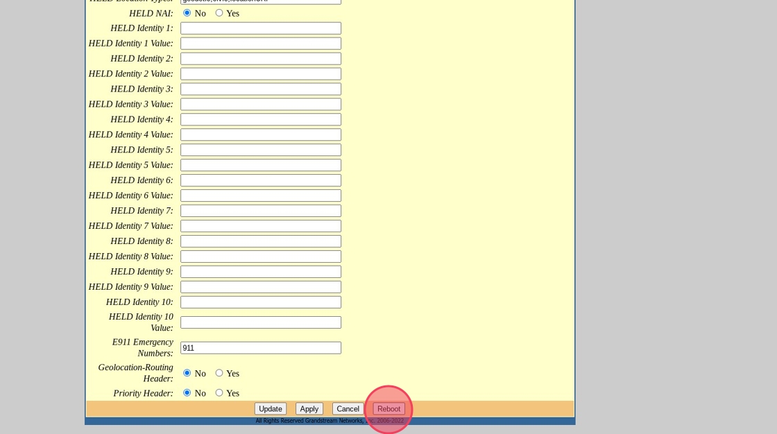 grandstream reboot button