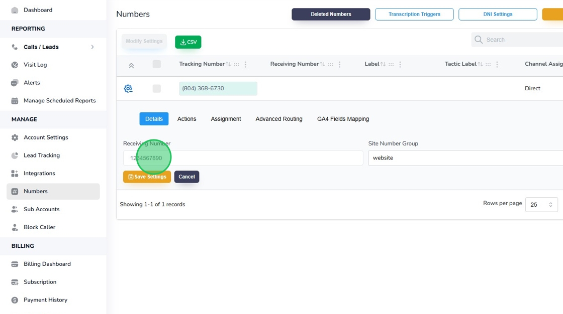 Avidtrak Receiving Number