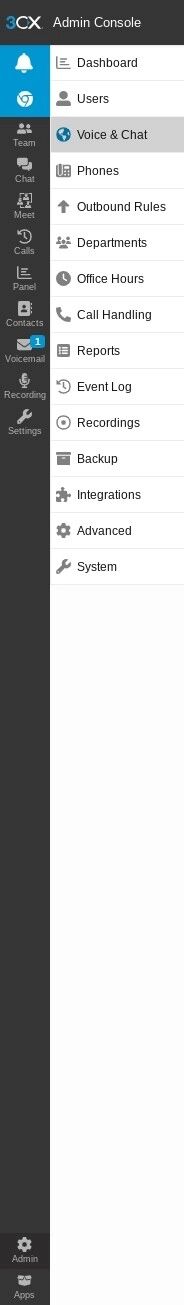 voice & chat option in the 3cx sidebar