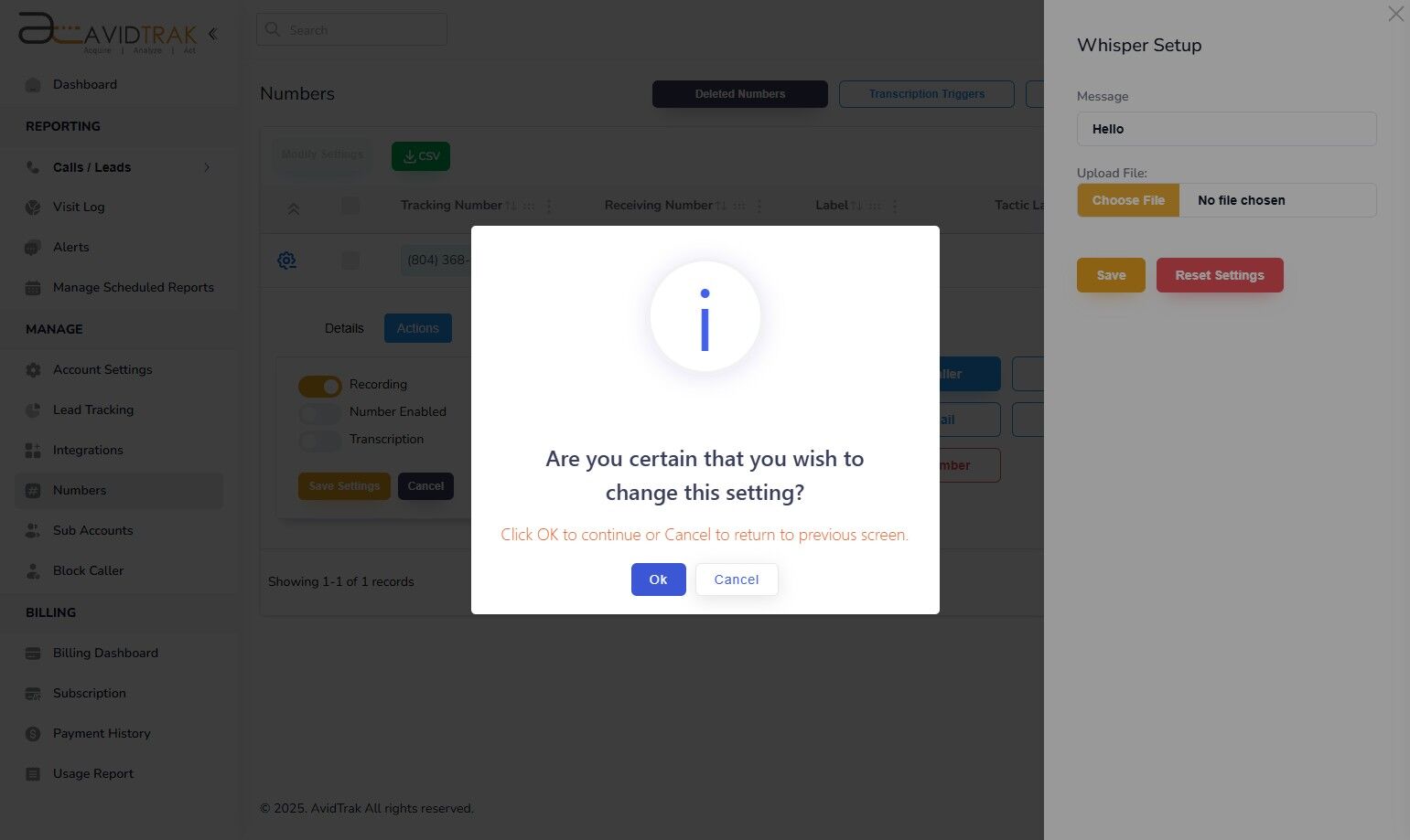 Avidtrak Whisper Feature