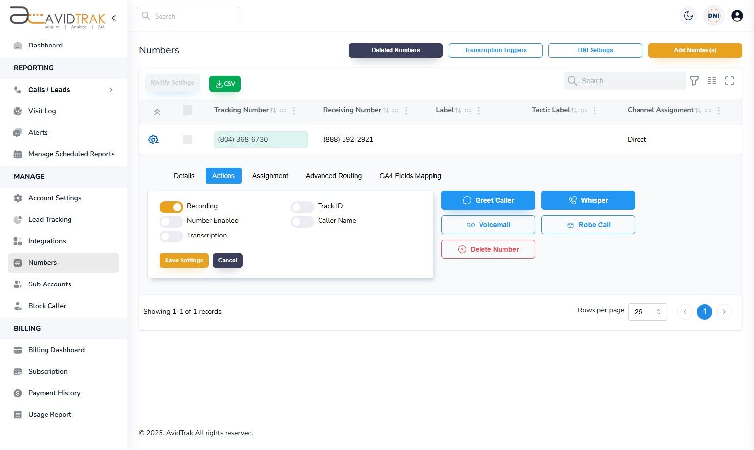 Avidtrak Whisper Feature