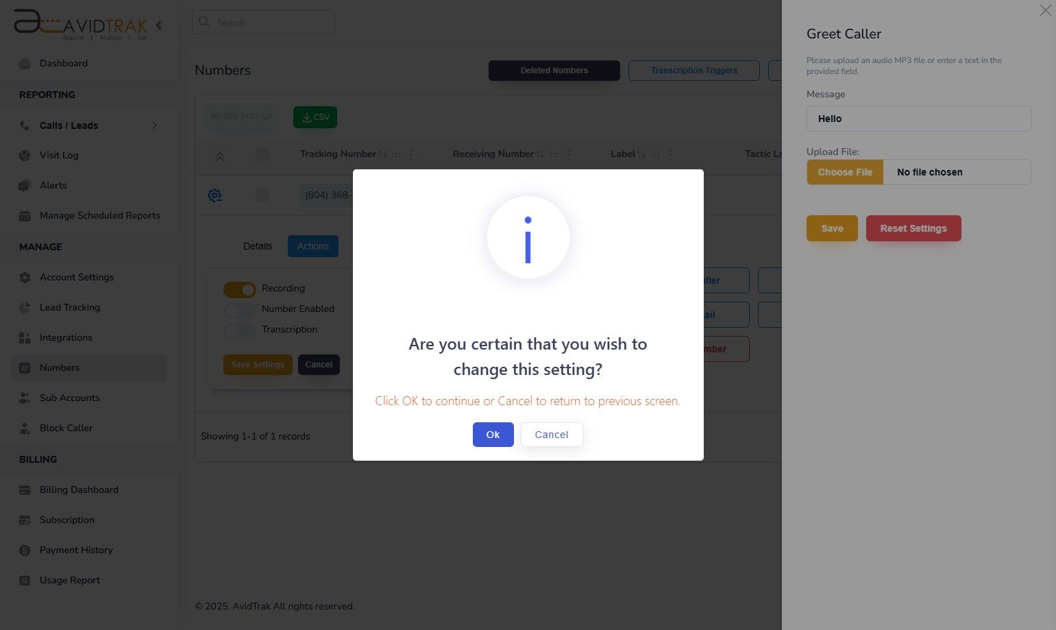 Avidtrak Pre-amble / Caller Greeting