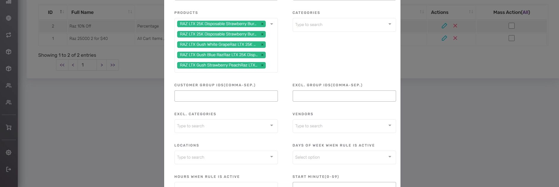 Product List Screenshot