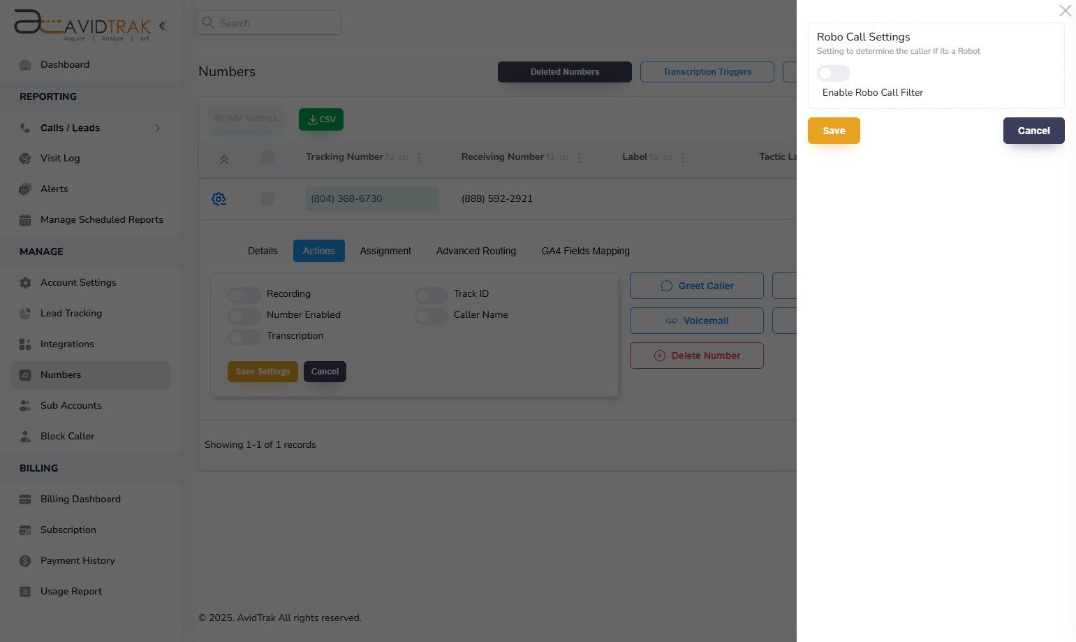 Avidtrak Robo Call Filter