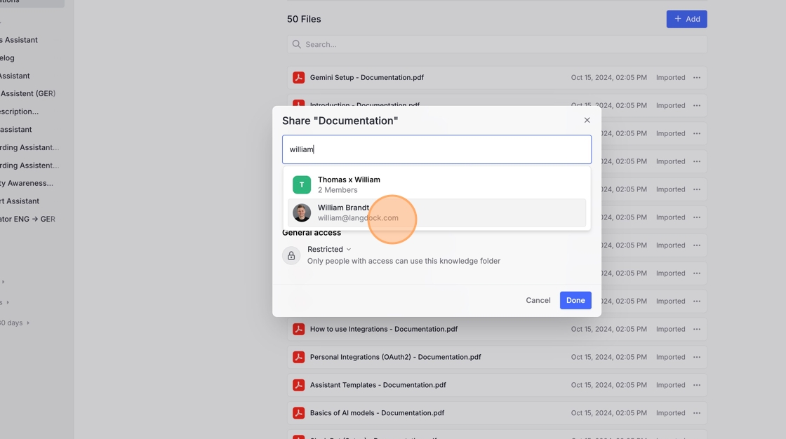 Type in the name of an admin and select them in the dropdown