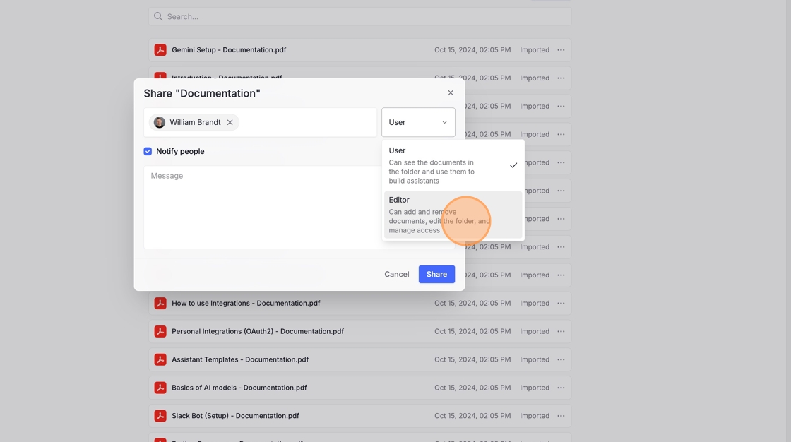 Click on "User" and then select "Editor"
