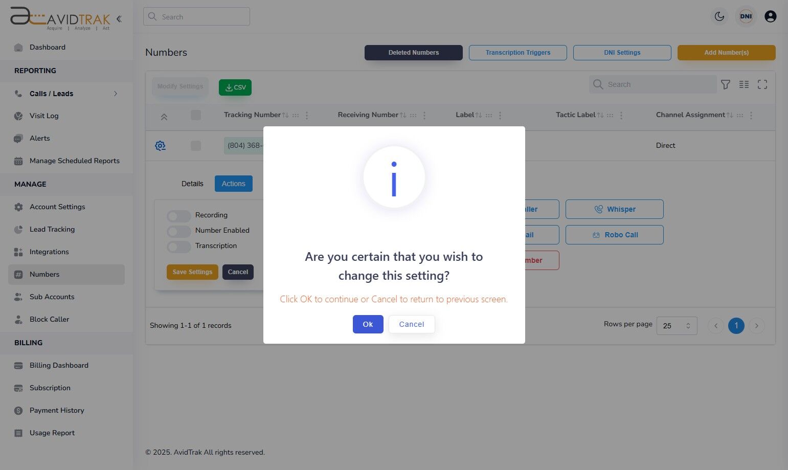 Setting Caller Name and Track ID